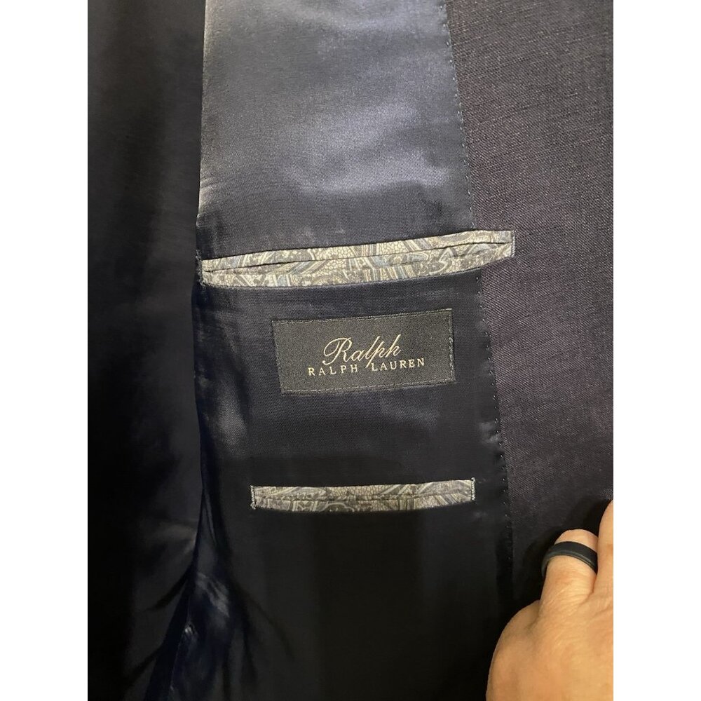 Ralph Lauren Navy Blue Linen Blazer Men's 52L Single Breasted 2 Button - Picture 6 of 10